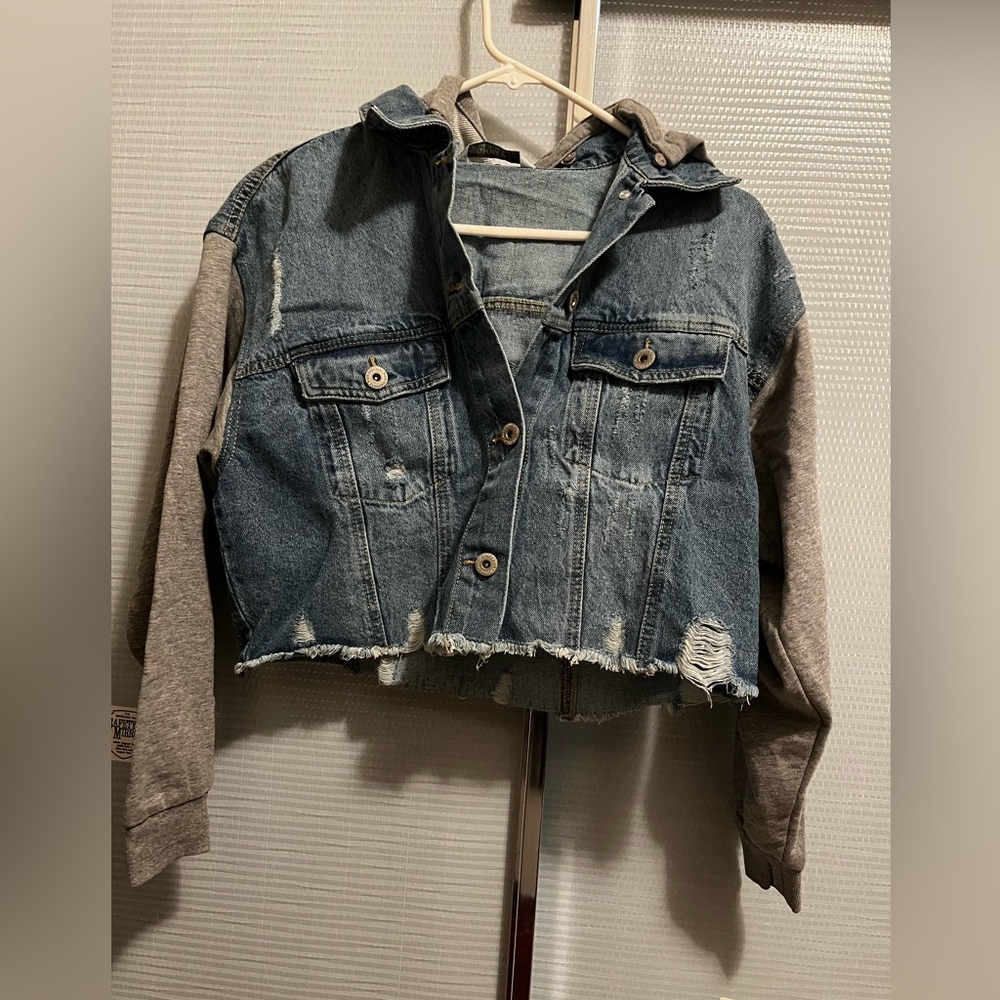 Distressed Jean Jacket with hoodie